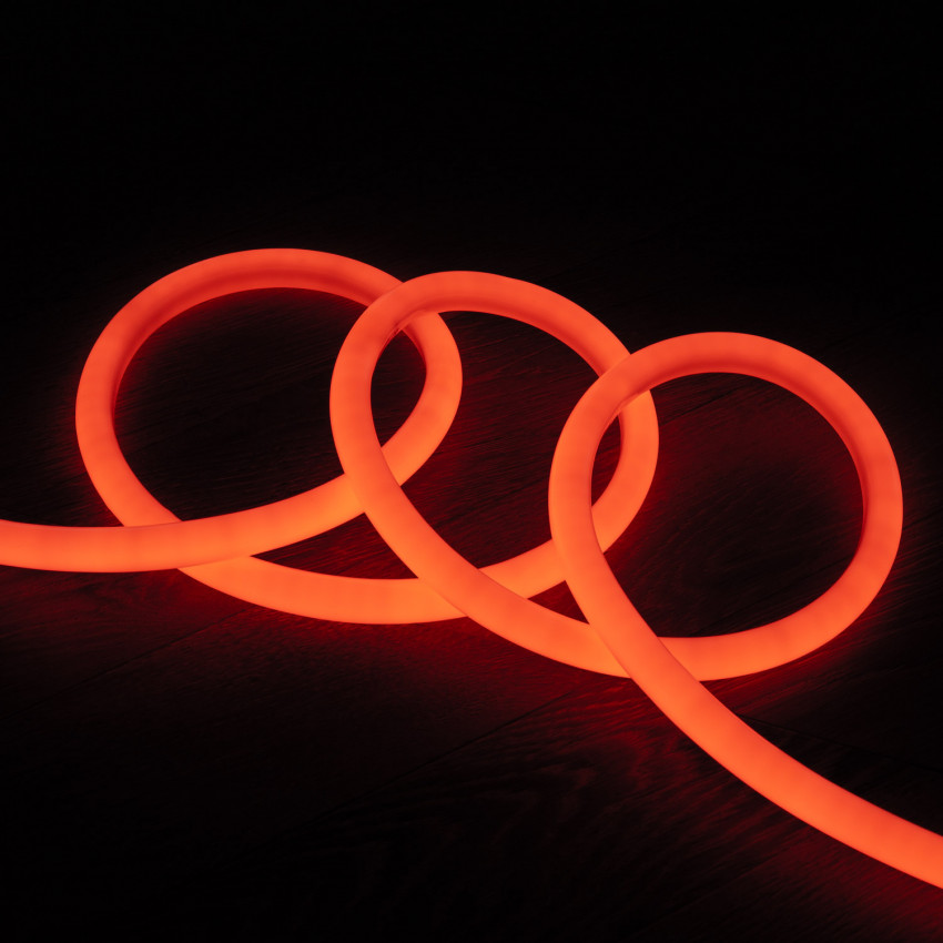 Neon LED Strip Rond Dimbaar Flexibel 360 220V AC 120 LED/m IP67 Oranje op Maat  om de 100 cm