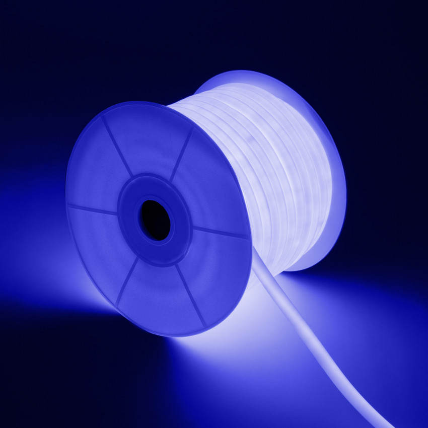 LED Neon Rol Dimbaar  220V AC 120 LED / 50 m rond 360 Blauw  IP67  Op maat in te korten  om de 100 cm 