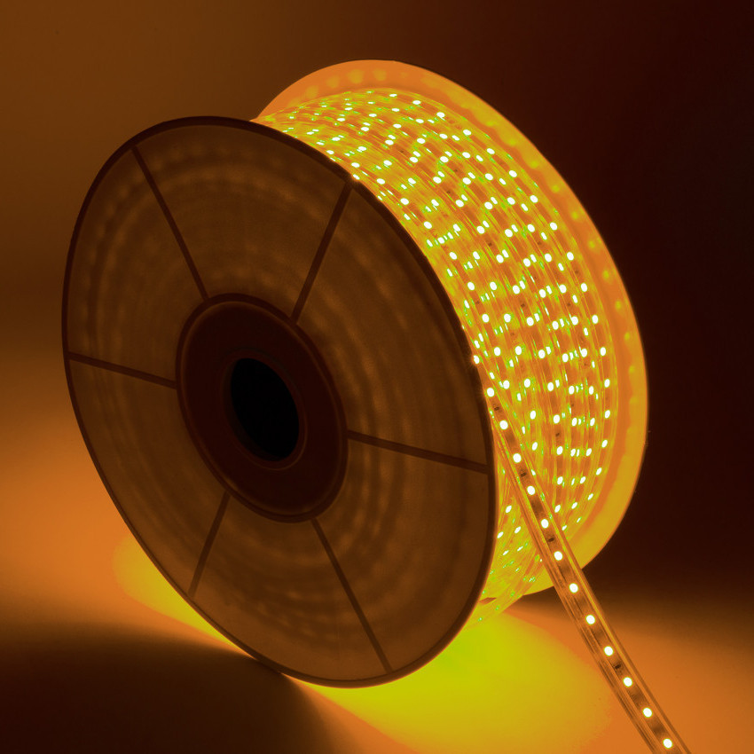 LED Strip oranje Dimbaar  50m 220V AC  60 LED/m In te korten om de 100cm Breedte 14mm