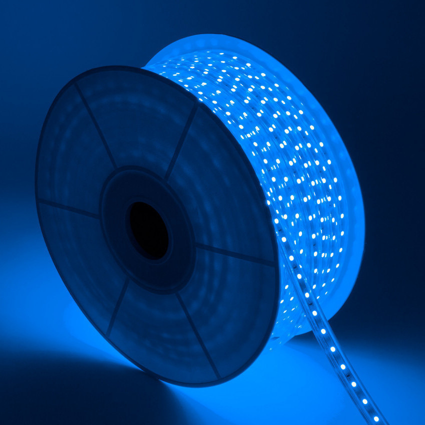 LED Strip Blauw dimbaar 50m 220V AC  60 LED/m In te korten om de 100cm Breedte 14mm