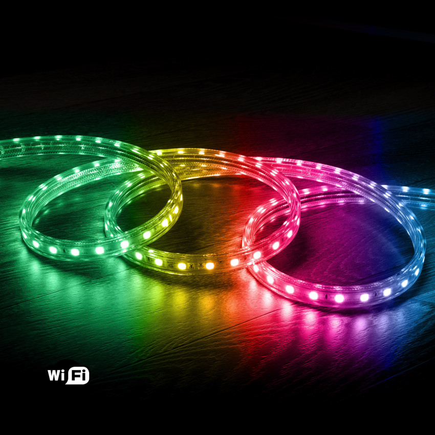 LED Strip RGB Smart WiFi 220V AC 60 LED's/m IP65 op Maat Knipbaar om de 100cm Breedte 14mm