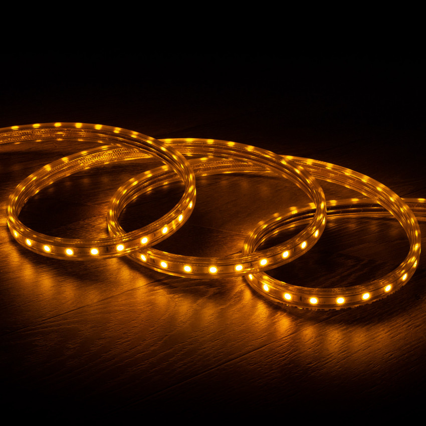 LED Strip Dimbaar 220V AC 60 LED/m Geel Ambar IP65 op Maat In te korten om de 100cm en 14 mm Breed