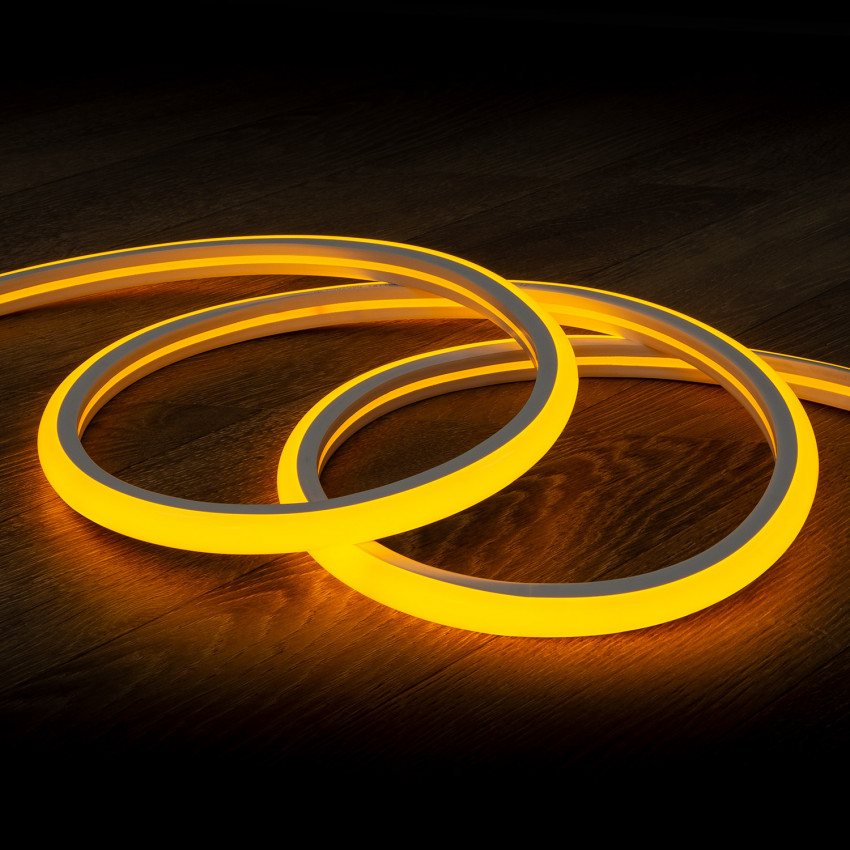 LED Neon Strip 7,5 W/m Dimbaar 220V AC 100 LED/m  Halfrond 180º Geel IP67 te knippen om de 100 cm 
