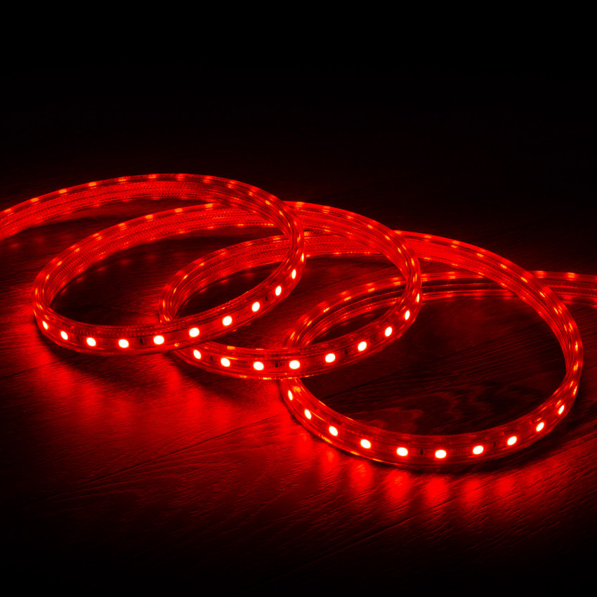 LED Strip Dimbaar 220V AC 60LED/m Rood IP 65 op Maat In te korten om de 100cm en 14 mm Breed