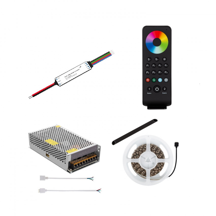 Kit Mini Controlador Regulable de Tira LED RGB con Mando RF 12/24V DC compatible con pulsador