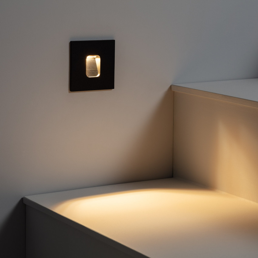 Baliza LED 2W Cuadrado de Aluminio Negro IP65 Grasset