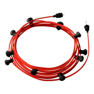 Licht Slinger Outdoor Lumet System 12,5m met 10 E27 Fittingen Zwart  Creative-Cables CATE27N125 Rood
