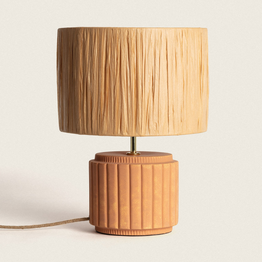 Tafellamp Kinney  van keramiek en Raffia 