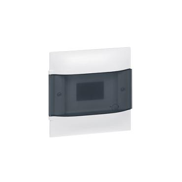 Inbouwdoos Practibox S voor conventionele scheidingswanden Transparante deur 1x4 modulen LEGRAND 134054 Wit