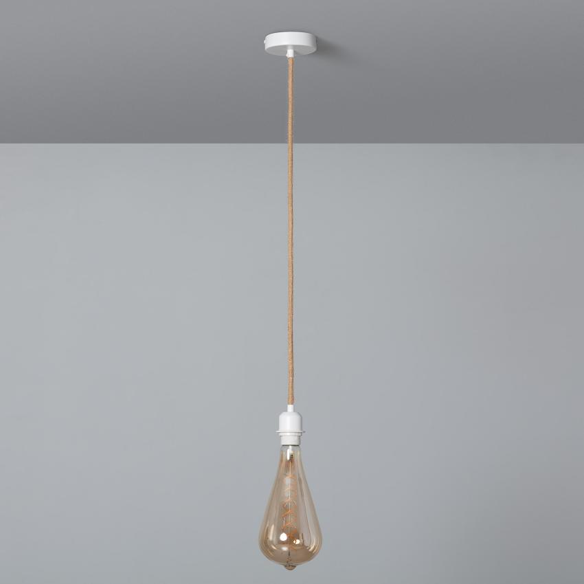 Hanglamp met natuurlijke en witte textielkabel