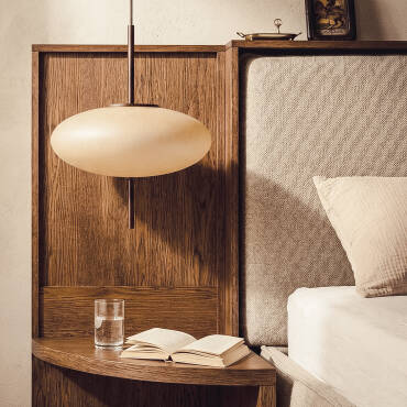 Lampa Wisząca Okrągła Drewniano-Szklana AIKO