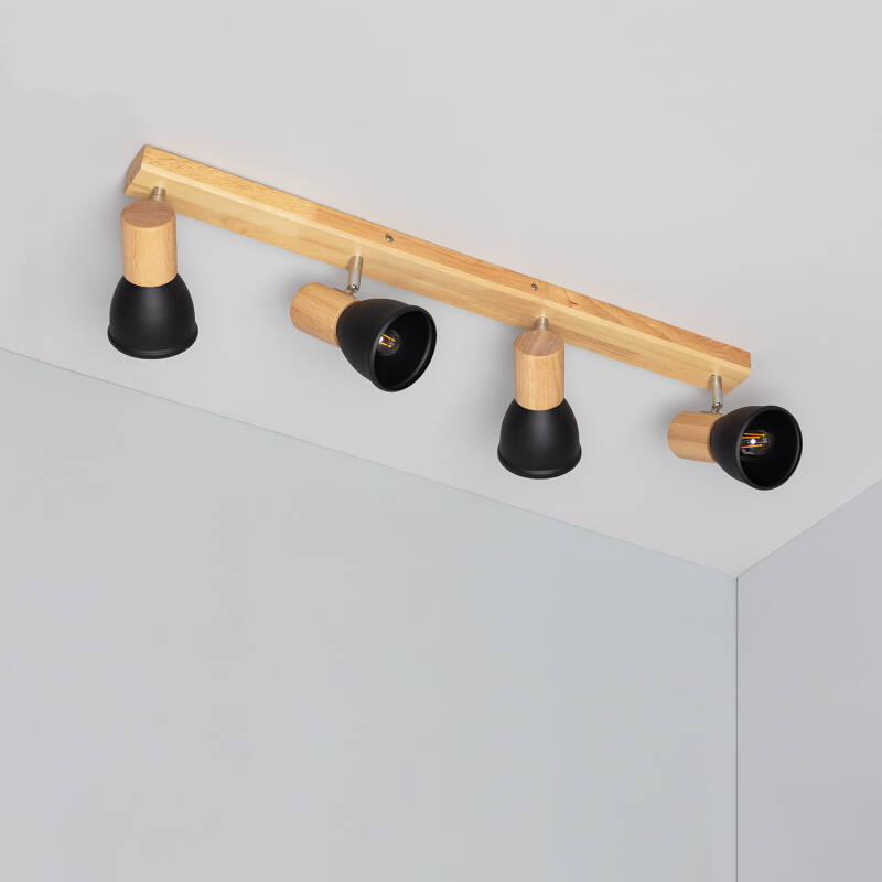 Tautau 4 Spotlight Wood & Metal Ceiling Lamp 