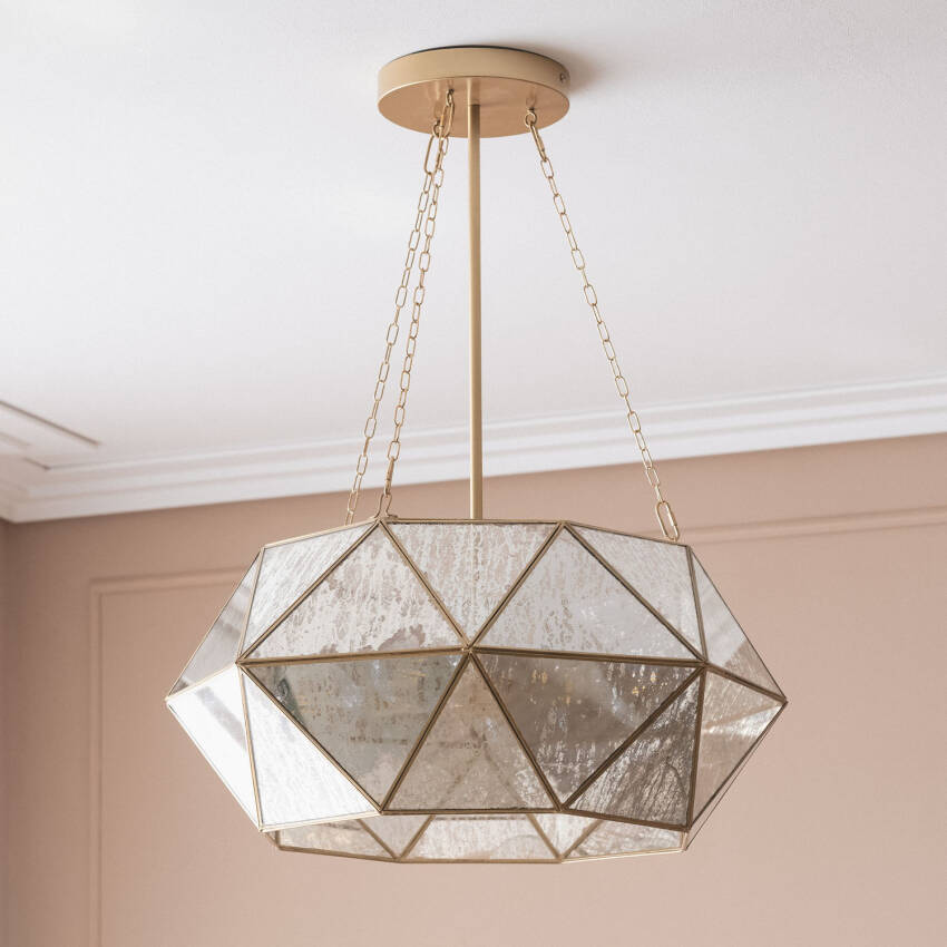 Octagon Metal & Glass Pendant Lamp 