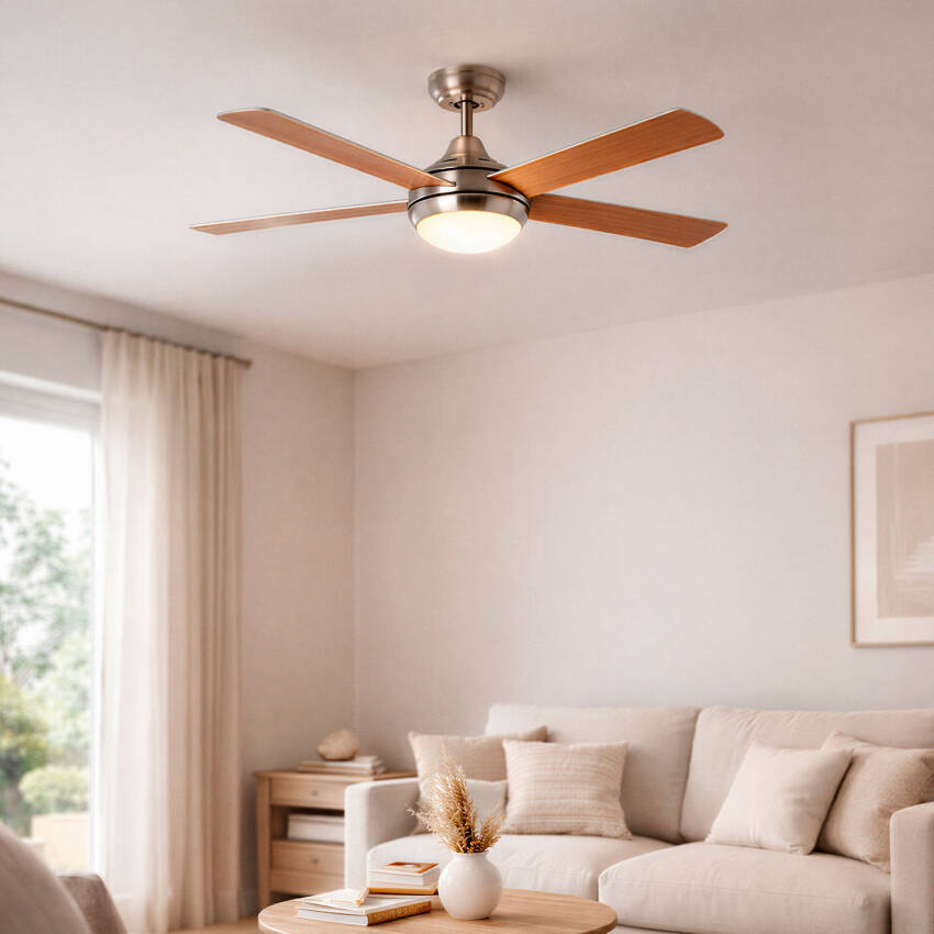 Navy LED Ceiling Fan Wood 110cm 
