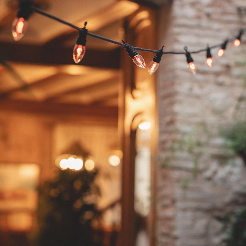 Flame Effect Outdoor LED Light Bulb Garland with 10 E14 Lamp Holders
